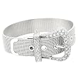 Sterling Silver .925 Hypoallergenic Nickel Free Colorless White Cubic Zirconia Belt Buckle Bracelet