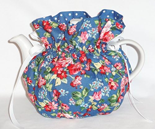 Floral on Blue Tea Pot Cozy - Fits 6 Cup Teapot - Reversible - Tea Pot Not Included