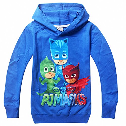 Owone Box PJ Masks Baby Kids Long sleeve fleece T-shirt hoodie, Blue, 120/5-6 T