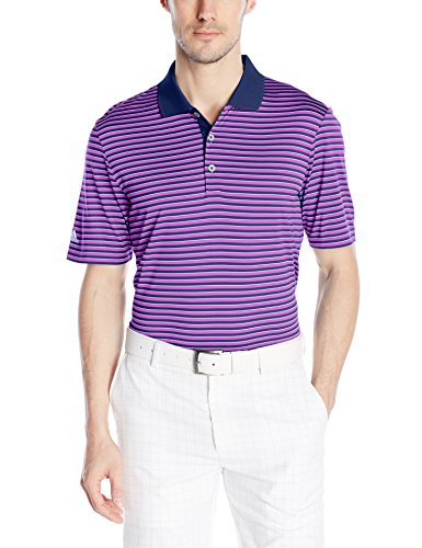 adidas Golf Men's 3-Color Stripe Polo Shirt, Mineral Blue S/Flash Pink S, Small