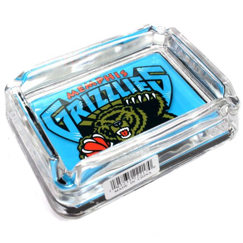 Image of Memphis Grizzlies Glass Ashtray - Dimensions 3 Inch x 4 Inch - Simulated Black Velvet Botton