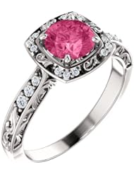 Platinum 6.00mm Round Cut Pink Sapphire and Diamond Ring -- LIFETIME WARRANTY