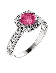 10K White Gold 6.00mm Round Cut Pink Sapphire and Diamond Ring -- LIFETIME WARRANTY