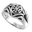Sterling Silver Ring - 4mm Band Width - 13mm Face Height - Rhodium Plated finish / Oxidized - Sizes: 8-13