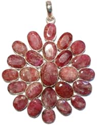 Ruby Pendant 06 Sterling Silver Flower Genuine Red Gemstone X-large 3.5" (Gift Box)