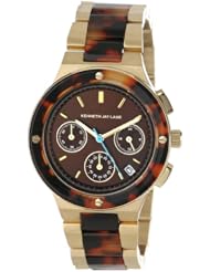 Kenneth Jay Lane Womens KJLANE-2101  Chronograph Brown Sunray Dial Gold Ion-Plated Stainless Steel and Brown Tortoise Resin Watch