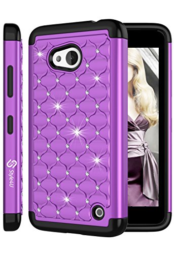 Lumia 640 Case, Style4U Studded Rhinestone Crystal Bling Hybrid Armor Case Cover for Microsoft Lumia 640 with 1 Style4U Stylus [Purple / Black]