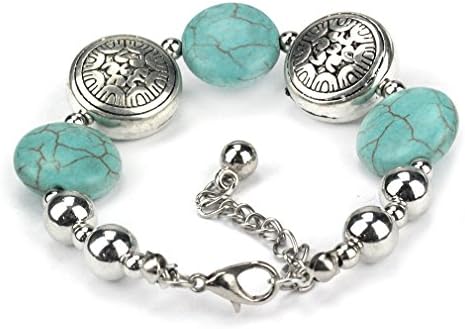 LoveMe Thai Silver Rimous Green Round Turquoise Bangle Bracelet