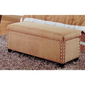 Soft Tan Microfiber Storage Bench with Nailhead Trim