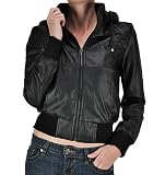 Faux Leather Bomber Jacket with Removable Hood