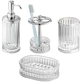 InterDesign Alston Bath Accessory Set, Soap Dispenser Pump, Toothbrush Holder, Tumbler, Soap Dish - 4 Pieces, Clear