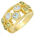 Wonderful Brand New Ring With 1.53ctw Precious Stones - Genuine Aquamarines and Peridots Beautifully Designed in Gold plated Silver. Total item weight 5.1g
