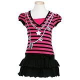 Stylish Little Girls Cute Pink Striped Short Sleeved Tunic Shirt 4-14