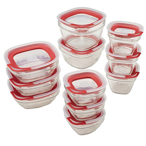 Rubbermaid Easy Find Lids Glass Food Storage Container, 22-piece Set, Red (1865887)