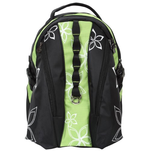 15.6 inch Green Contour Flowers Multiple Pockets Laptop Computer Travel Sling Backpack w/Air Mesh Padded Panel