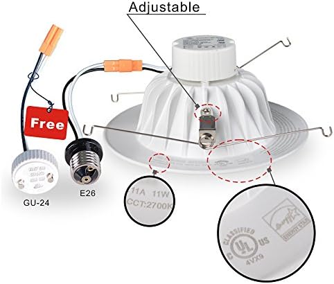 LEDJOY 11Watt 6Inch Dimmable Recessed LED Downlight Kit - ENERGY STAR UL-listed Retrofit LED Recessed Lighting Fixture - 2700K Warm White LED Ceiling Light - 920Lumens 75W Incandescent Equivalent - AC120V Recessed Downlight With E26 Medium and GU24 Base - Easy Installation, No Tools Necessary