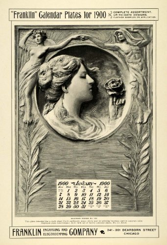 1899 Ad Franklin Engraving Electrotyping Calendar Plates Designs 150 Art Nouveau - Original Print Ad