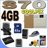 cheap Nikon Coolpix S70 12.1MP Digital Camera w/5x Optical VR Zoom (Champagne/Brown) BigVALUEInc Accessory Saver 4GB EL12 Battery/Charger Bundle