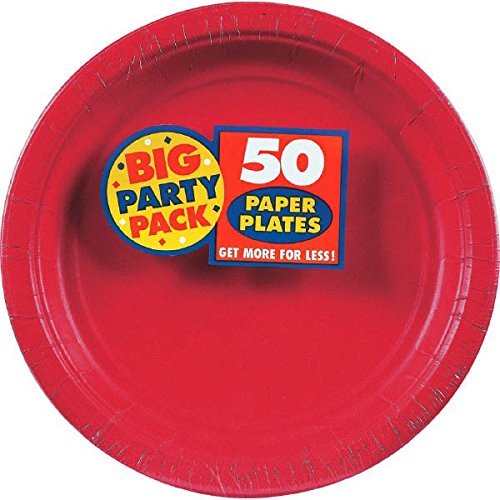 Amscan big party pack 7" paper luncheon plate 50-pack: apple red