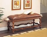 Bristol Leather Bench in Lightly Distressed English Oak Finish By Powell Furniture