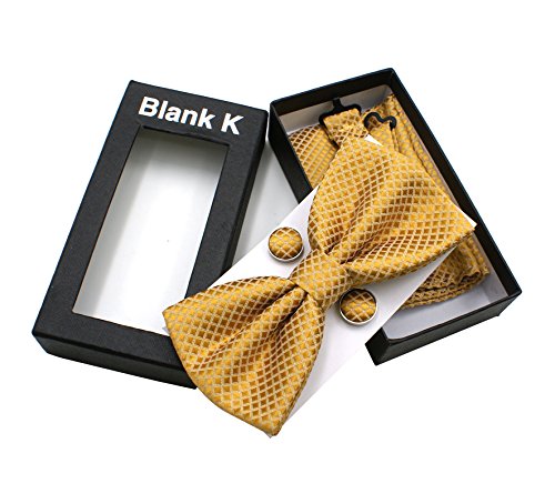 Men's Pre-Tied Bowtie Cufflinks Pocket Square Set for Men Tuxedo Suit Set