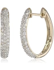 14k Gold Oval Pave Diamond Hoop Earrings (1/2 cttw, H-I Color, I1-I2 Clarity)