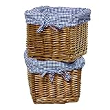 Set of 2 Honey Baskets with Navy Gingham Liners
