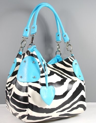 Women Tote Handbags Purse Zebra Print Hobo Bag Blue 0805