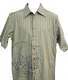 Dragonfly Clothing Professor Death Skull Shirt Teal, Button Front shirt with wicked large Skull Embroidery Design for Punks, EMO, Musicians by Dragonfly Clothing