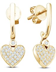 14K White Gold Channel Pave Set Round Diamond Heart Dangle Earrings with Screw Back Closure - (Height = 2mm ; Width = 8mm) - (1/4 cttw)