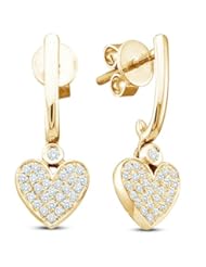 10K White Gold Channel Pave Set Round Diamond Heart Dangle Earrings with Screw Back Closure - (Height = 2mm ; Width = 8mm) - (1/4 cttw)