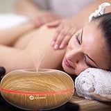Azorro Aroma Essential Oil Diffuser, Wood Grain Ultrasonic Cool Mist Humidifier 7 LED Soothing Color Lights -6 HOURS Continuous Mist - Waterless Auto Shut-off Great For Baby Rooms, Yoga, Offices