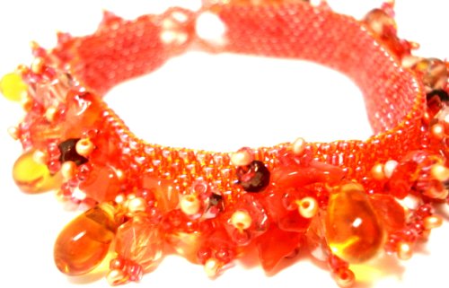 Click here to buy Chunky Beaded Crystal Stone Coral Bracelet Happy Life - Fair Trade.