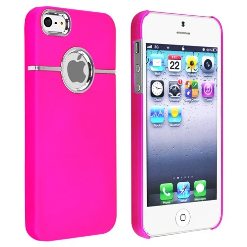 eForCity Snap-on Rubber Coated Case compatible with Apple® iPhone® 5, Hot Pink with Chrome Hole Rear