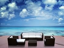 Big Sale Outdoor Patio Furniture Genuine Mango Home Wicker 7-Piece Vilano All Weather Gorgeous Couch Modular Lounge Sofa Sectional Deep Seating PE Resin Set