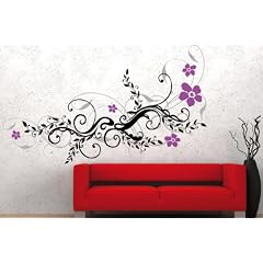 Wandtattoo Wallsticker Art Design Einzelst�ck einzigartig - Blumen Pflanzen Ornament 3 farbig - schwarz metallic-silber violett - Motiv 2109_12 - 115 x 70 cm