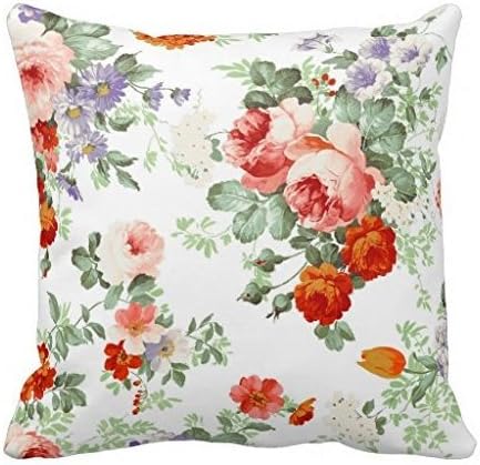 Yqy Romantic Red Orange Retro Girly Roses Floral Throw Pillow(45cm x 45cm, One Sides)