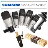 Samson 5KIT Drum Mic Kit Bundle With 3 Q Tom, Q Kick, Q Snare, 12 Pairs Drum Sticks & Holder