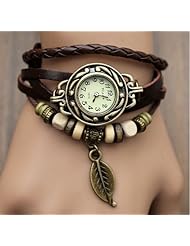 Woman Lady Men Hot Fashion Classic Leather Strap Roma Number Dial Quartz Watch WHS1 (Brown-6)