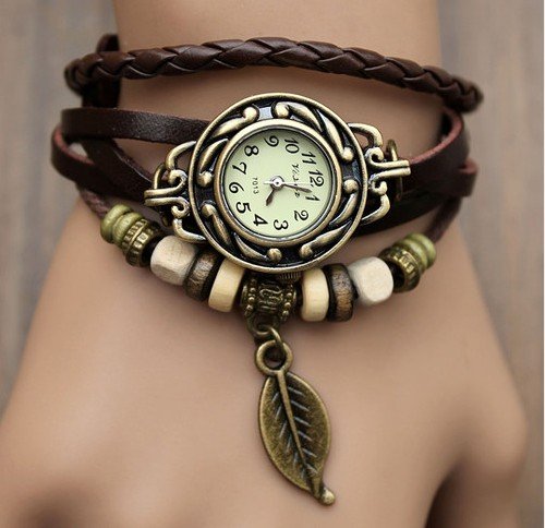 Woman Lady Men Hot Fashion Classic Leather Strap Roma Number Dial Quartz Watch WHS1 (Brown-6)