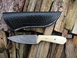 Price Reduced - Stunning Custom Made Damascus Hunting Knife - Mammoth Bone Handle