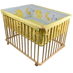 "Honey Bee" Baby Wooden Playpen with Mattress and Bumper-100x75cm