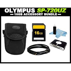 Accessory Package for Olympus SP-720UZ Digital Camera includes Case + 16GB SD Memory Card + HDMI Cable + SD Card Reader + Cleaning Kit