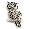 Gro�e "Eule" Brosche mit pechschwarzen Swarovski-Kristallen (Silberfarben)