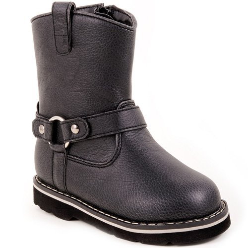 Roper Girls Boys Black Tumbled Faux Leather Boots Infant Toddler 4-8