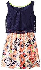 Girls Lace Scoop Neck Geometric Print Sleeveless Polyester/Spandex Princess Seams   Waistline  Dress