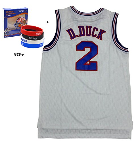 D.Duck 2 Space Jam jersey Basketball Jersey Include Free Themed Wristbands (WHITE, XL)