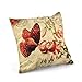 FOOZOUP Home Decor Cotton Linen Square Throw Pillowcase Cushion Cover Pillow Shams Red Butterfly Kiss Flowers 18