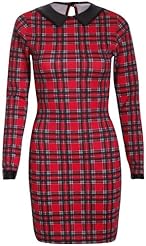 Checkered Print Polyester Keyhole Long Sleeves Mini Dress 