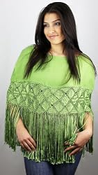 CUSTOM ORDER AVAILABLE! PLEASE CONTACT US! Handmade Thin Wool Poncho with Hand-knotted Decorative Ribbon Border (Classic Fringes/women Medium and Large)